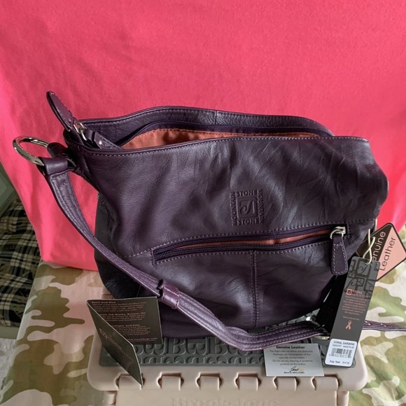 Stone Mountain GENUINE Deep Purple Leather Shoulder Bag NWT - Picture 2 of 15